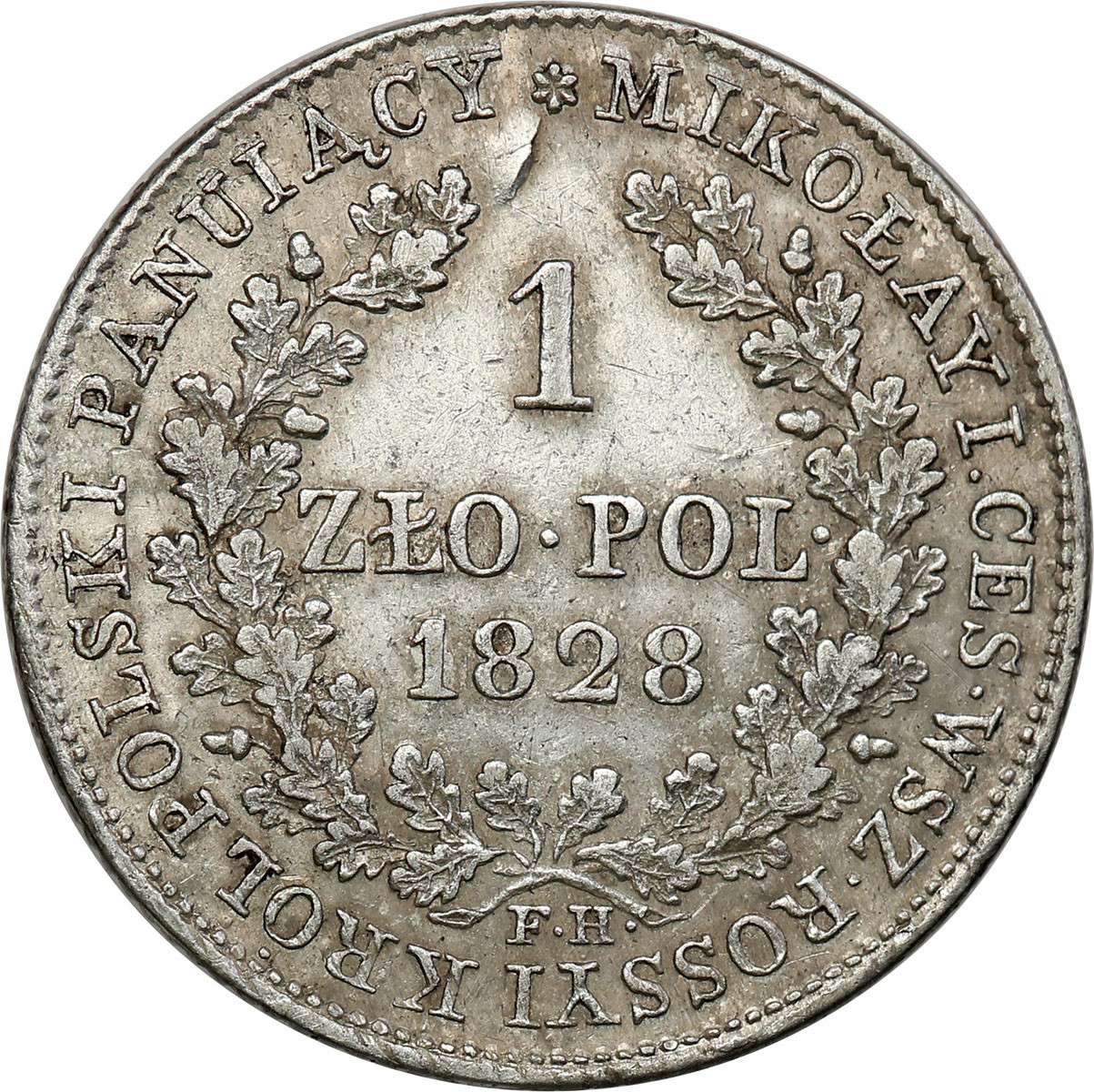 Królestwo Polskie/Rosja. Mikołaj I. 1 złoty 1828 FH, Warszawa - rzadki rocznik